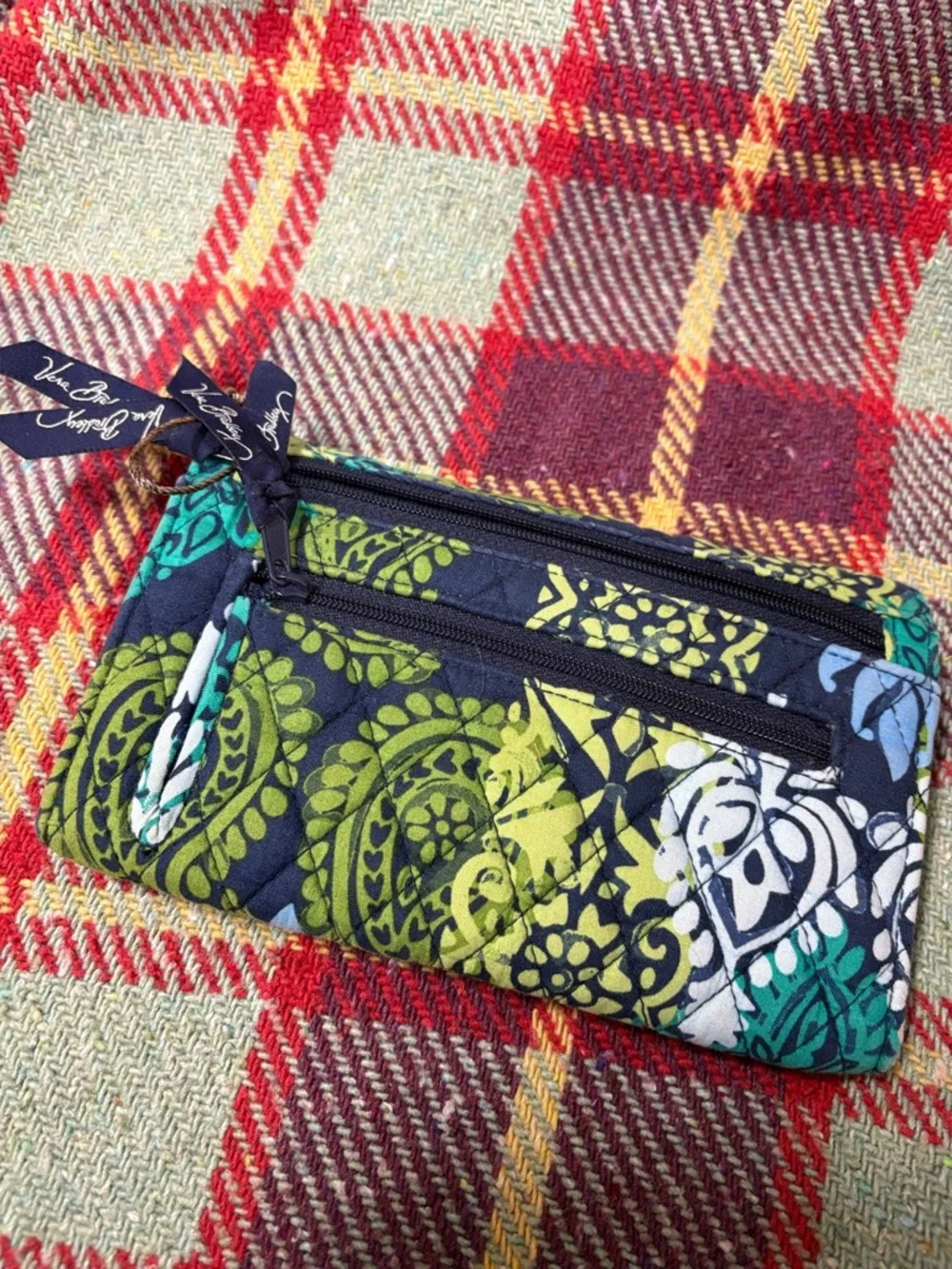 Quilted Floral Print Fold-Over Clutch Wallet - Green/Teal Vera Bradley - Picture 2 of 3
